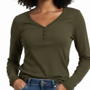 GAP Factory Women's Olive Green Long Sleeve Tall Henley